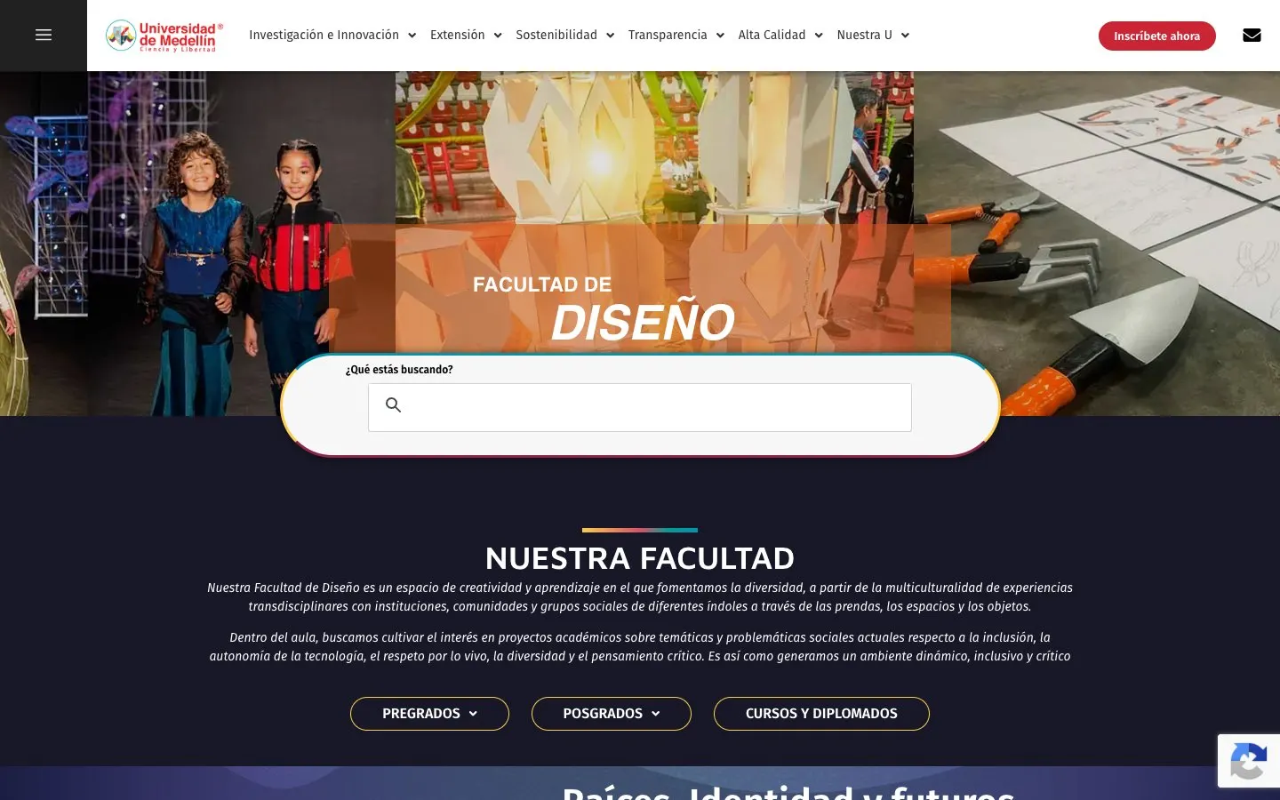 The website of Universidad de Medellín – Facultad de Diseño