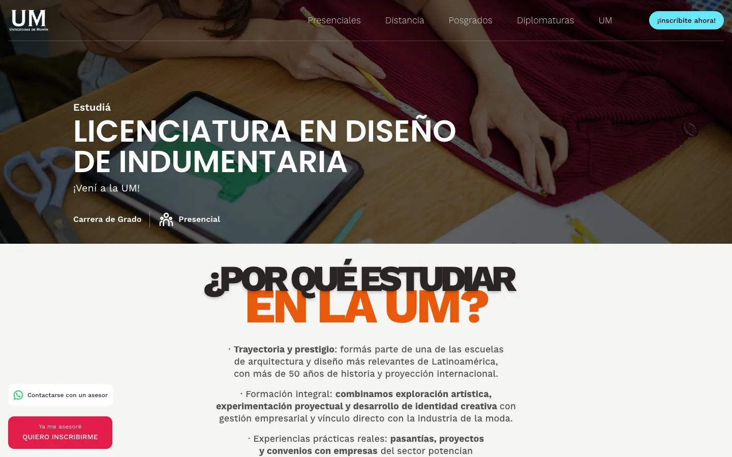 Сайт школы Universidad de Morón – Diseño de Indumentaria