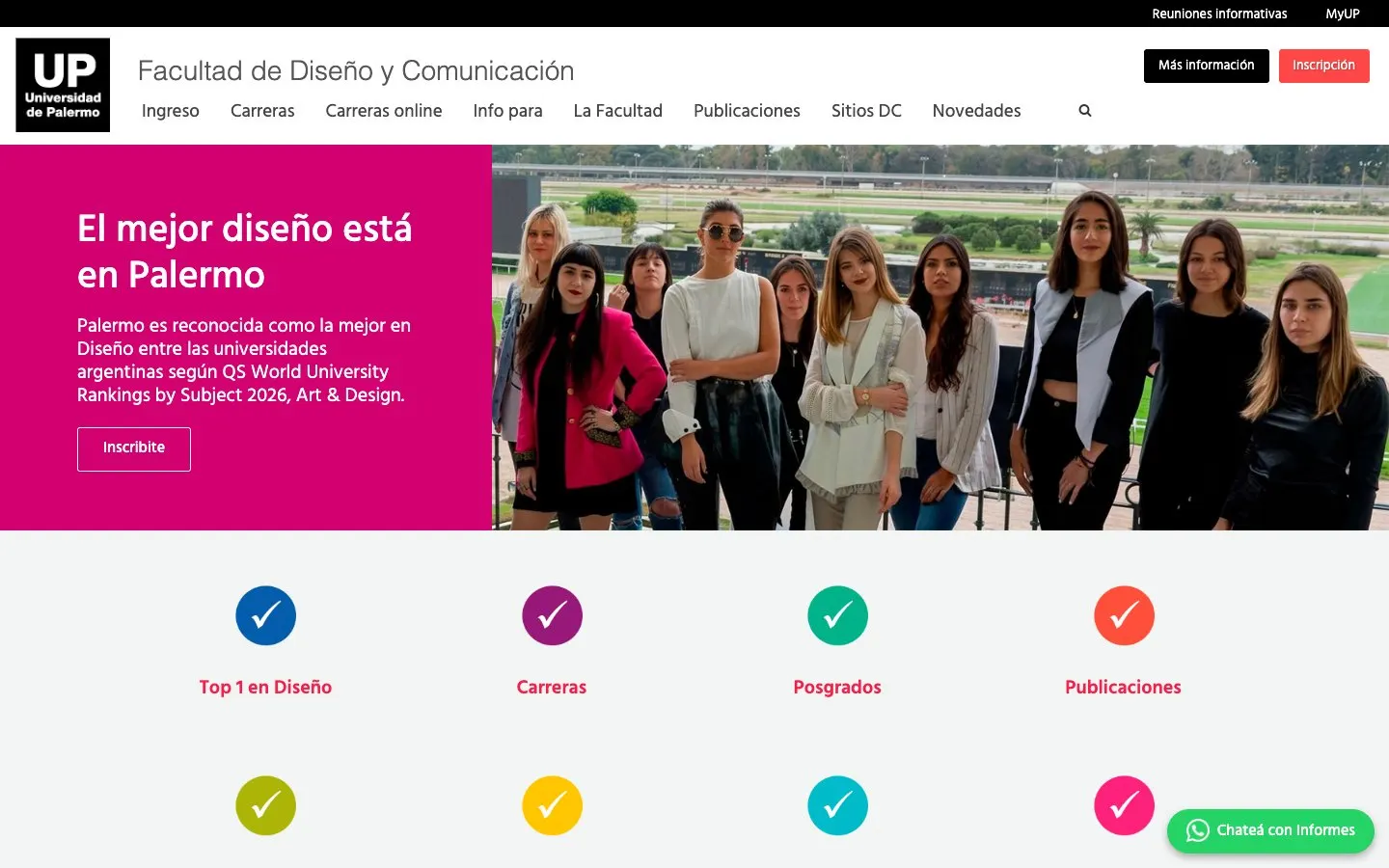 The website of Universidad de Palermo – Facultad de Diseño y Comunicación