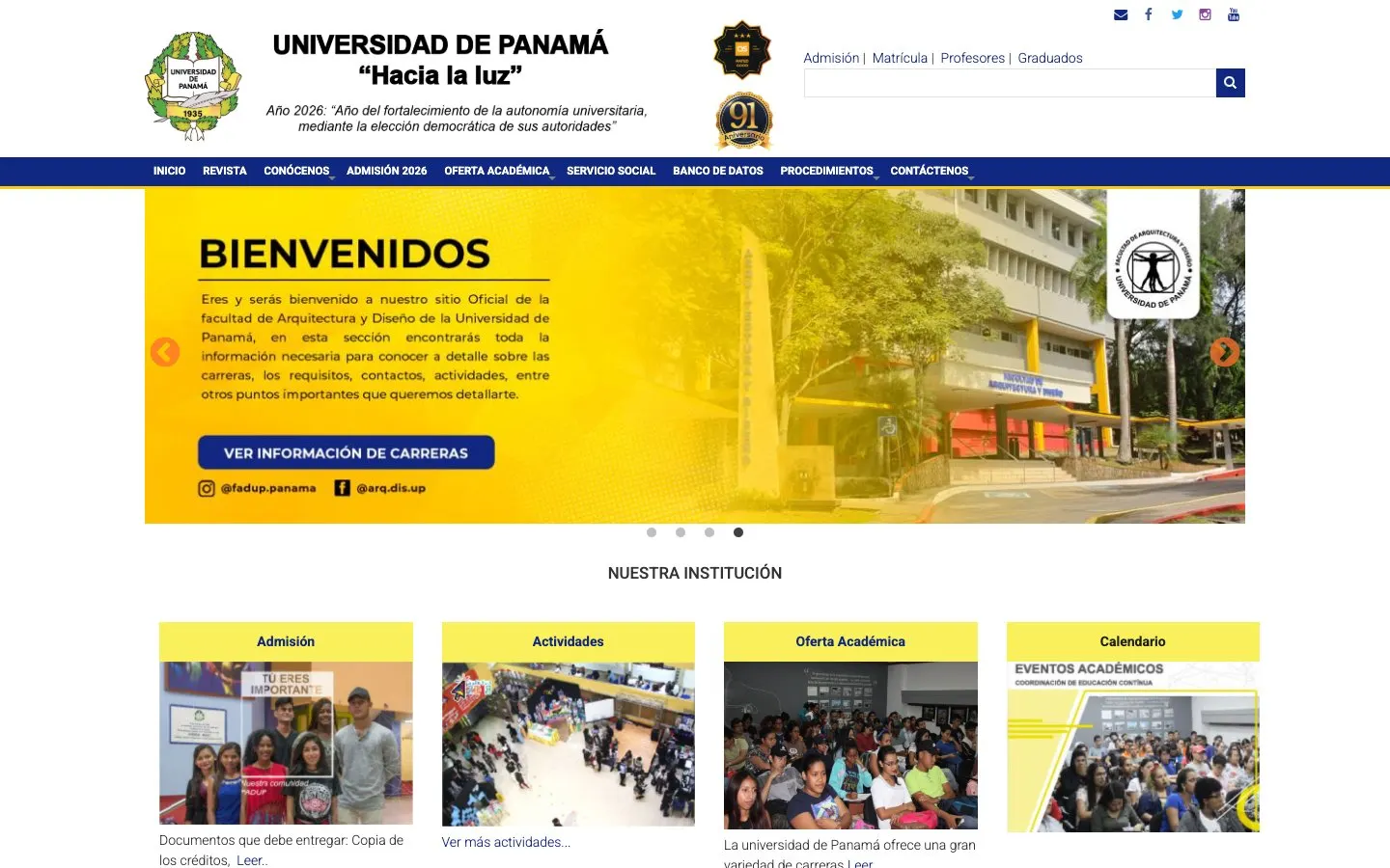 The website of Universidad de Panamá – Facultad de Arquitectura y Diseño