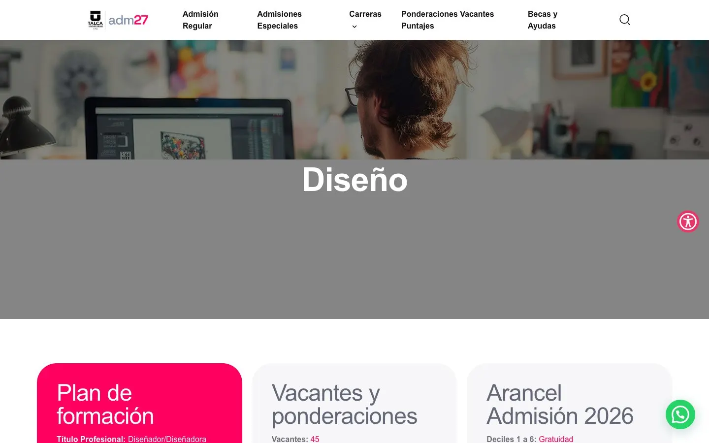 The website of Universidad de Talca – Diseño
