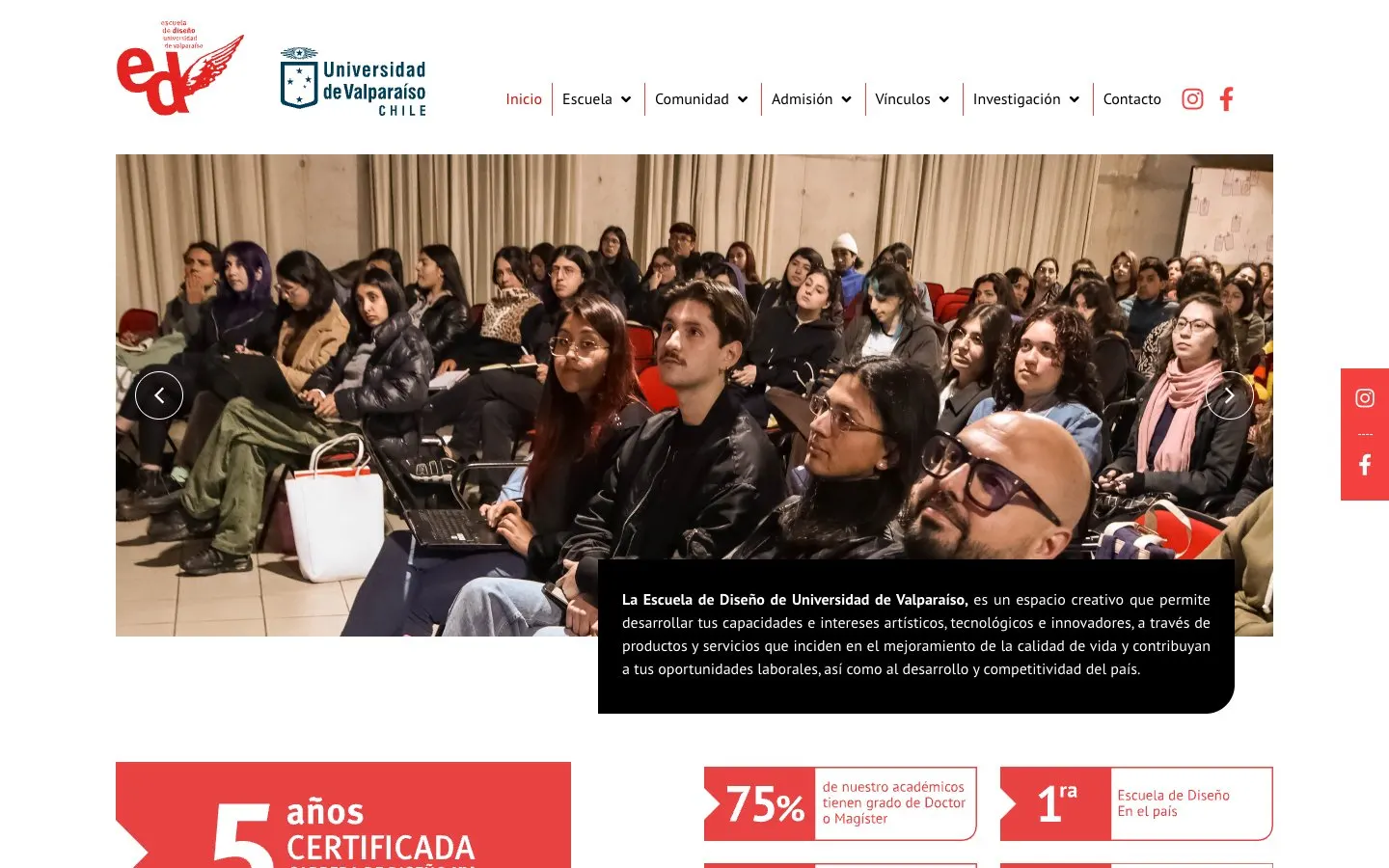 The website of Universidad de Valparaíso – Escuela de Diseño