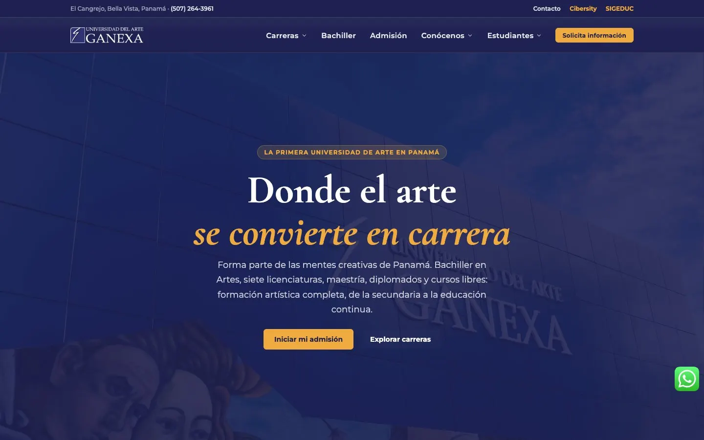 Il sito di Universidad del Arte Ganexa