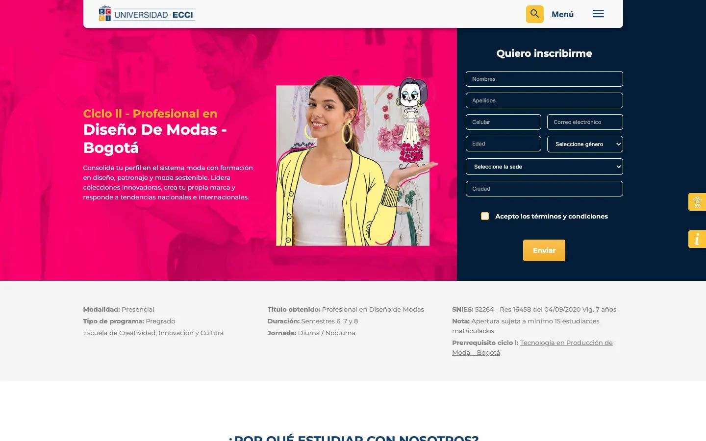 The website of Universidad ECCI – Diseño de Modas