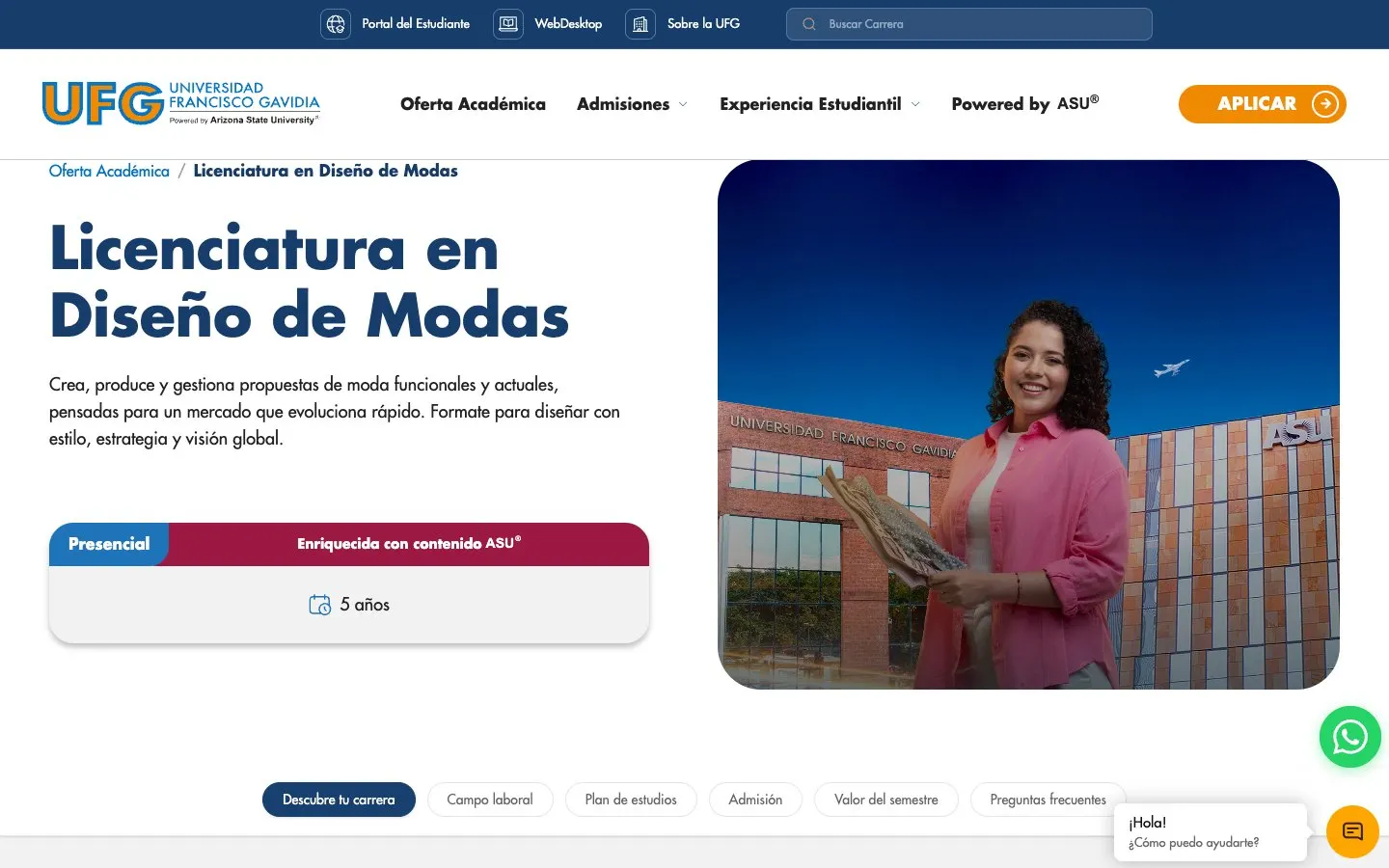 Die Website von Universidad Francisco Gavidia – Diseño de Modas