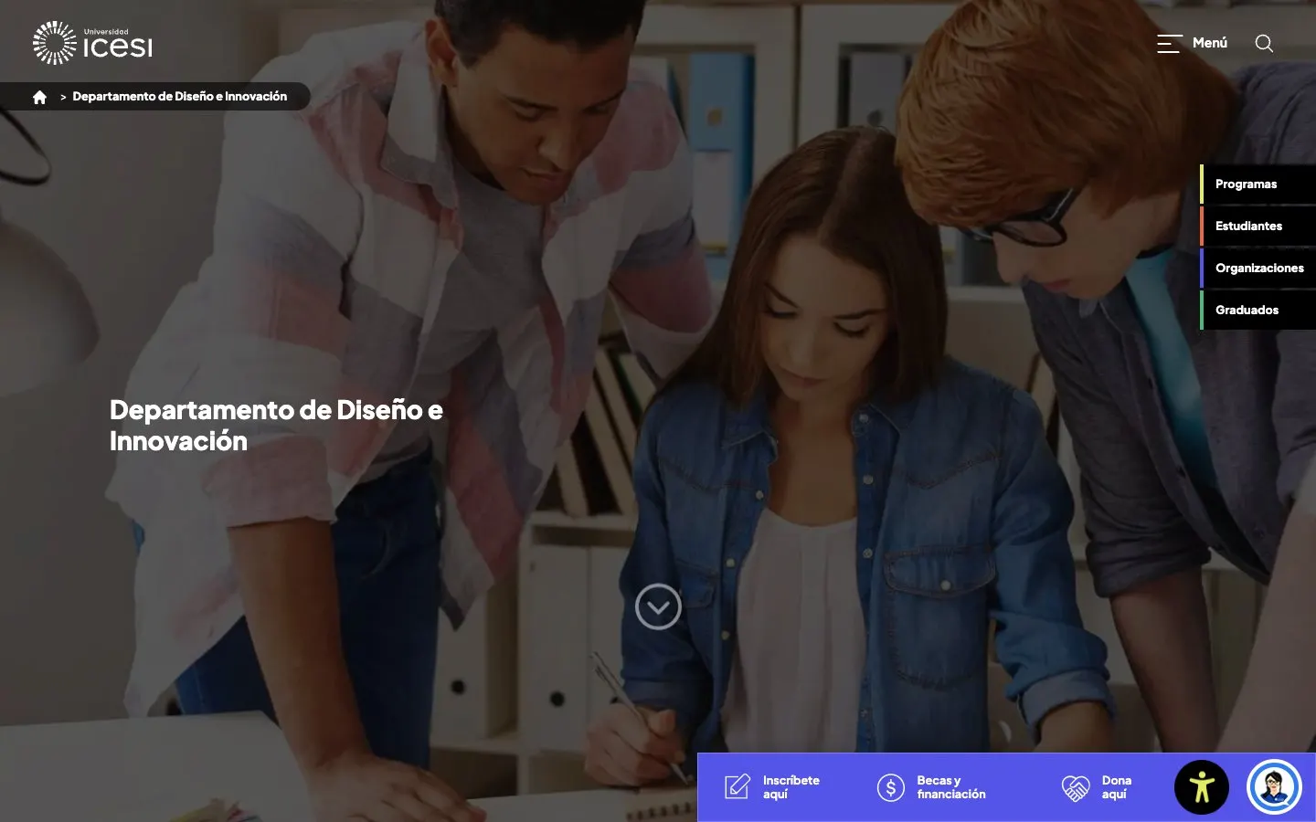 The website of Universidad Icesi – Departamento de Diseño e Innovación