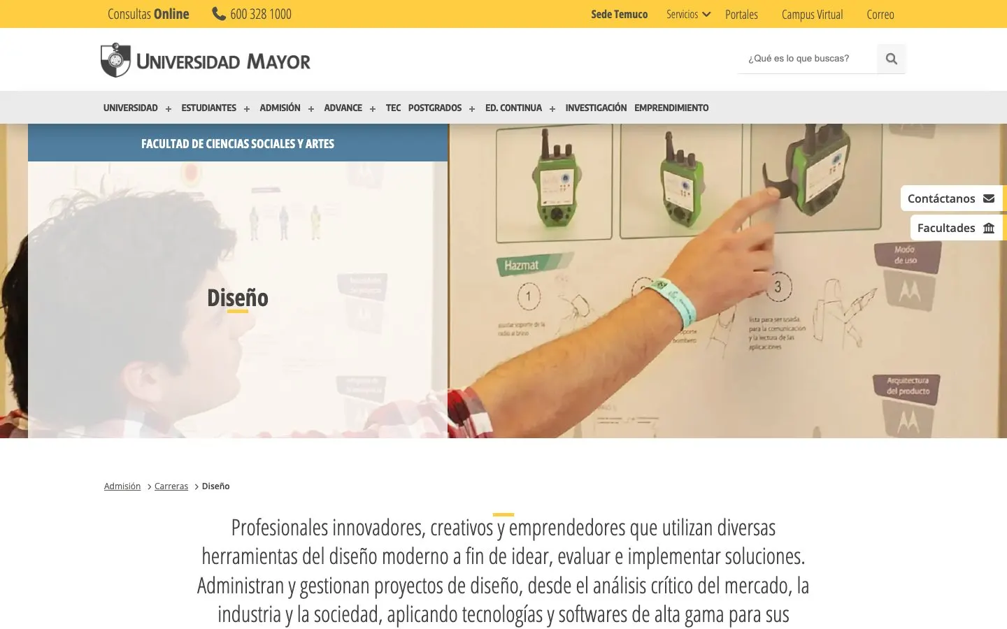 The website of Universidad Mayor – Diseño