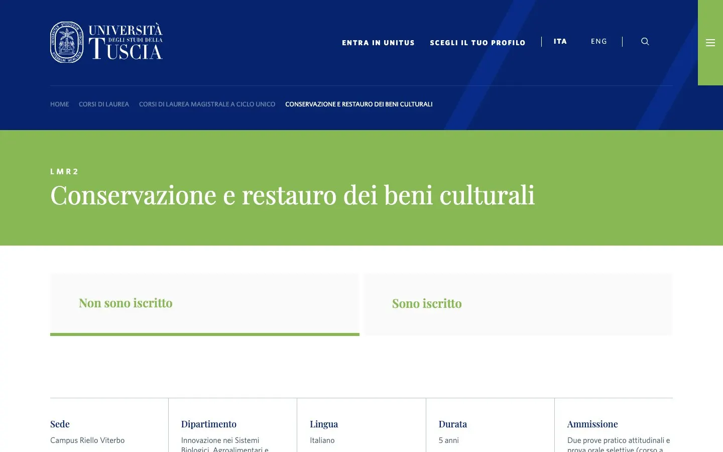 The website of Università della Tuscia – Conservazione e restauro dei beni culturali