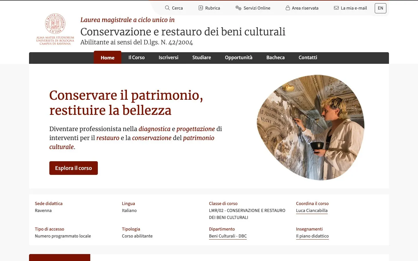 Le site de Università di Bologna – Conservazione e restauro dei beni culturali (Ravenna)