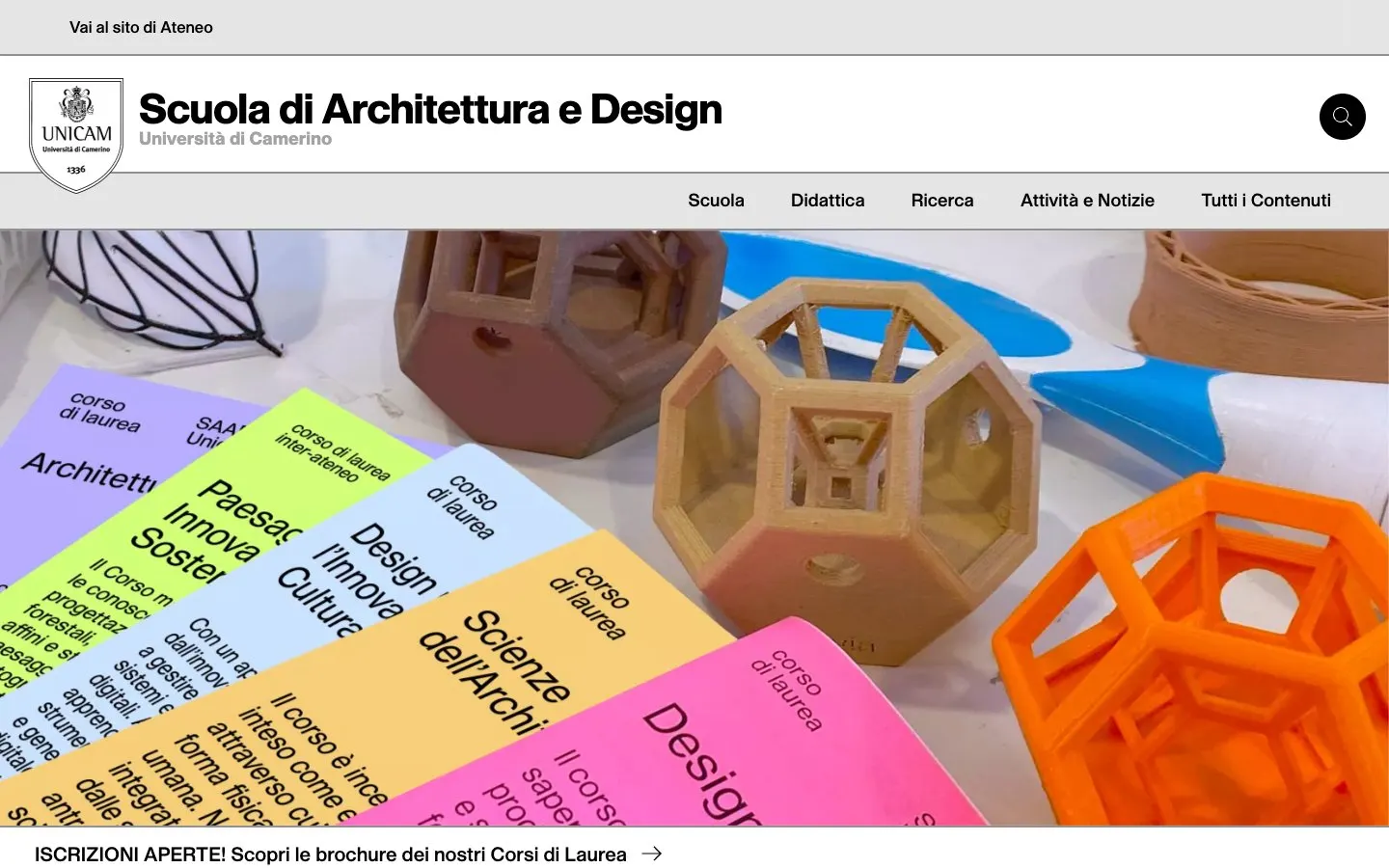 The website of SAAD – Scuola di Architettura e Design, Università di Camerino