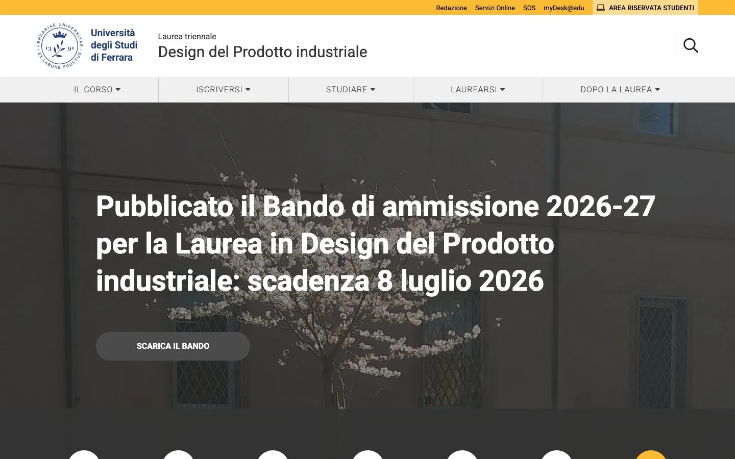 The website of Università di Ferrara – Design del Prodotto Industriale