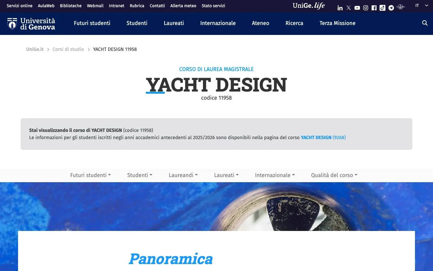 The website of Università di Genova – Yacht Design