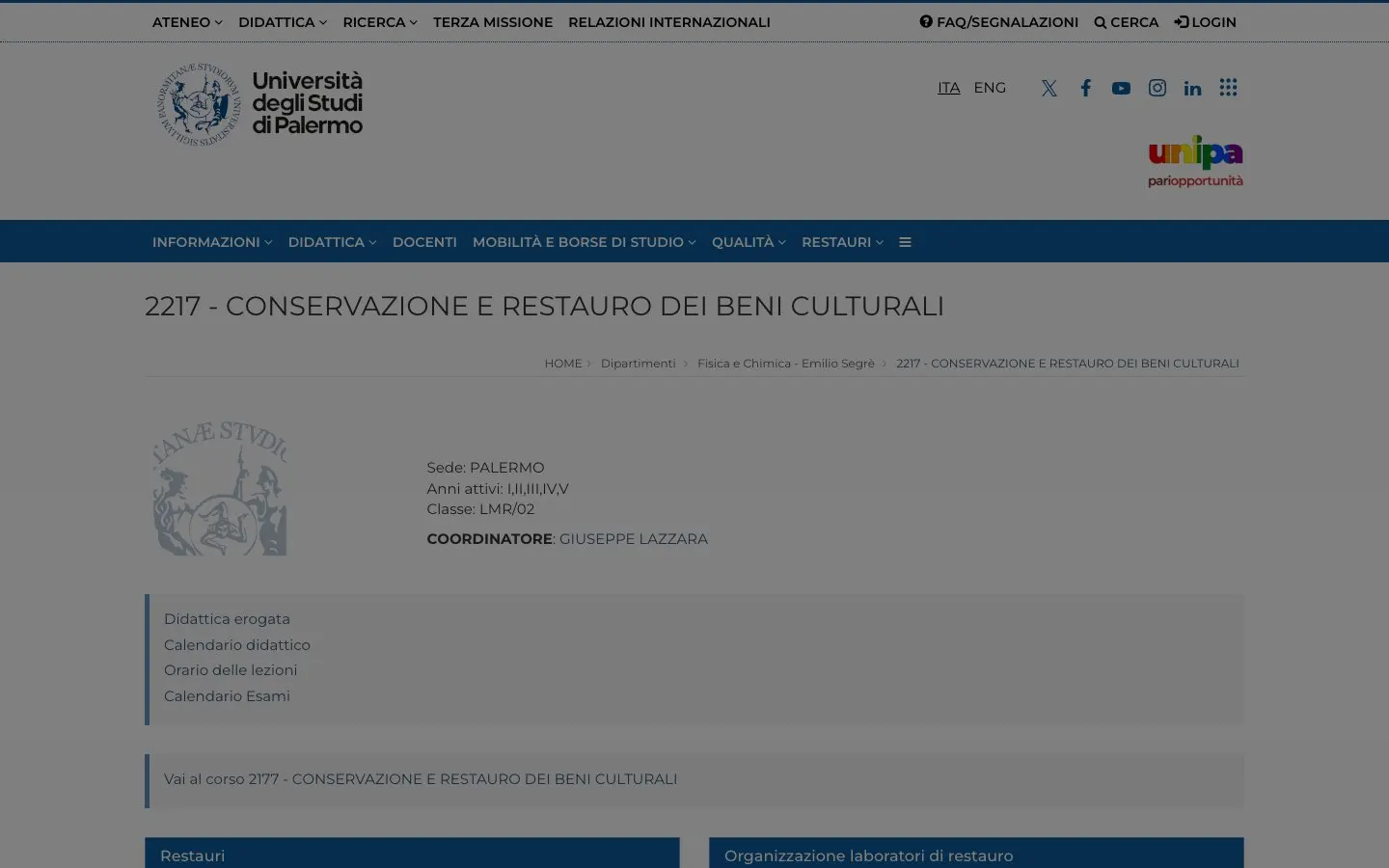Die Website von Università di Palermo – Conservazione e restauro dei beni culturali