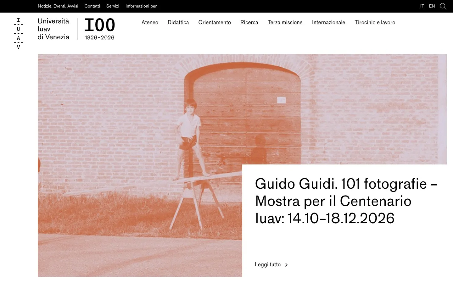 El sitio web de Università Iuav di Venezia