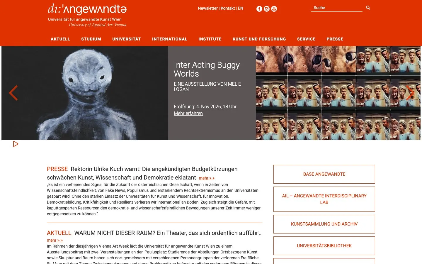 The website of University of Applied Arts Vienna (die Angewandte)