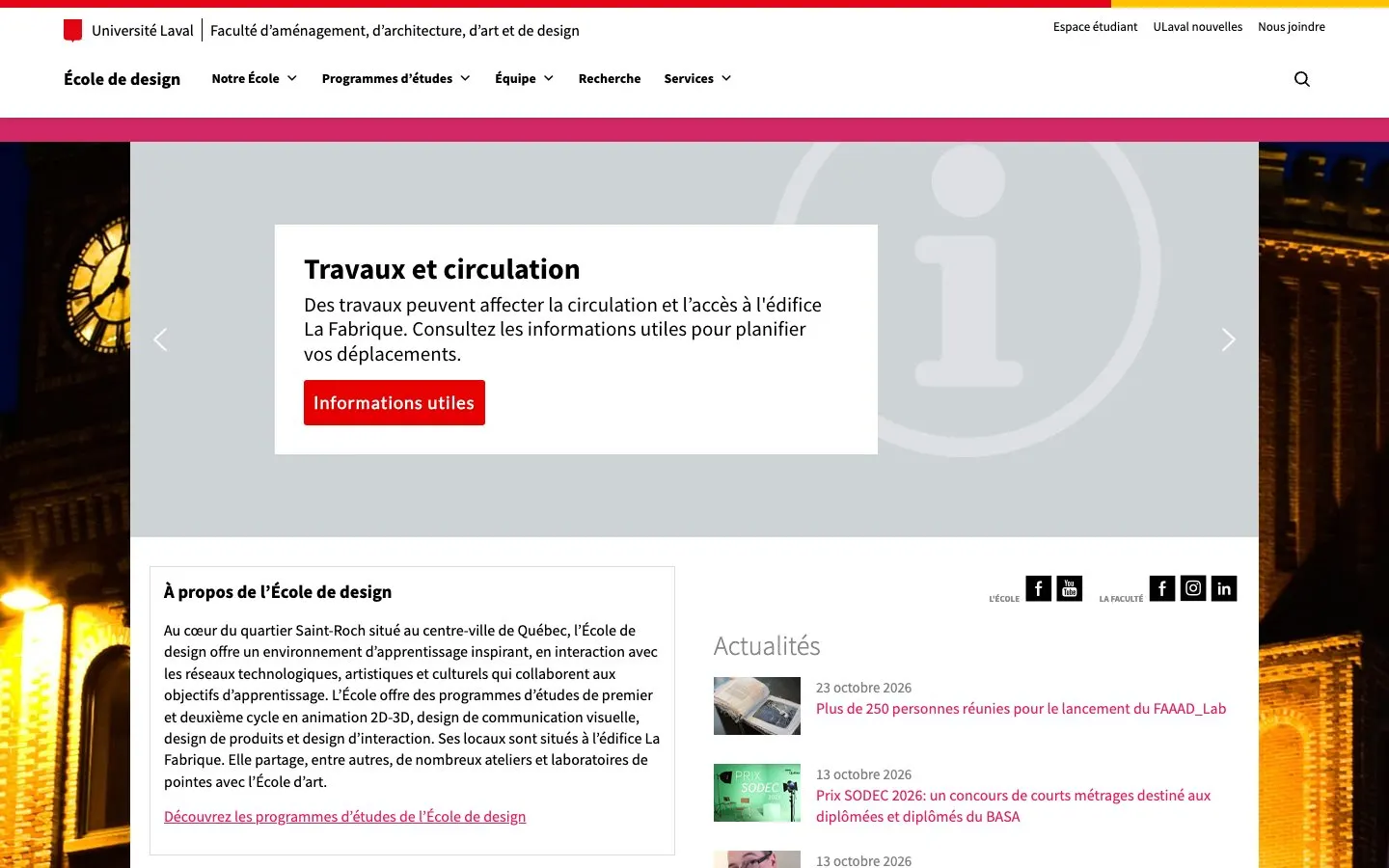El sitio web de Université Laval - École de design