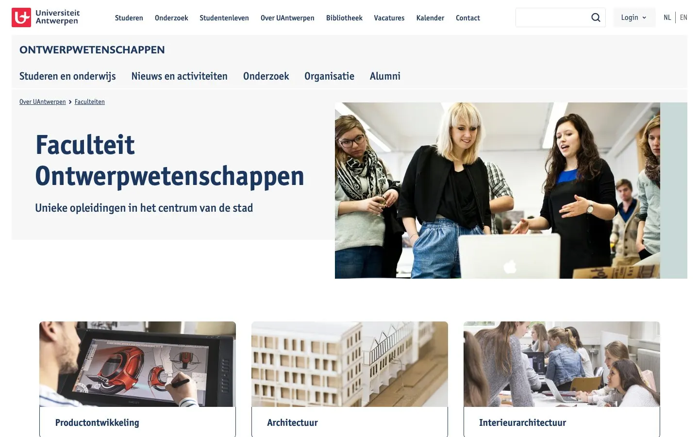 The website of Universiteit Antwerpen – Faculteit Ontwerpwetenschappen