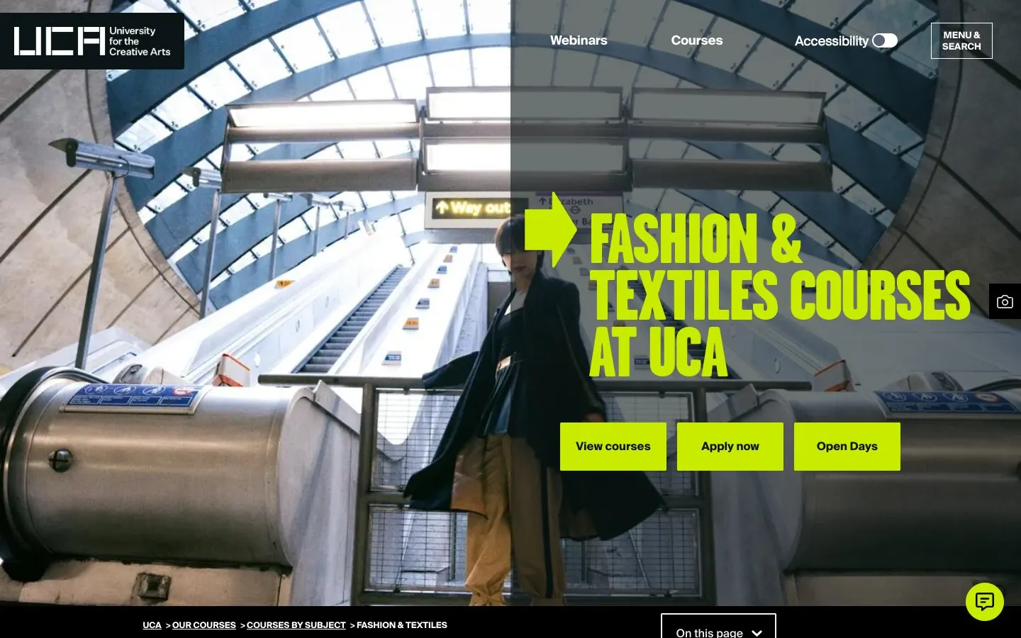 The website of University for the Creative Arts – Epsom