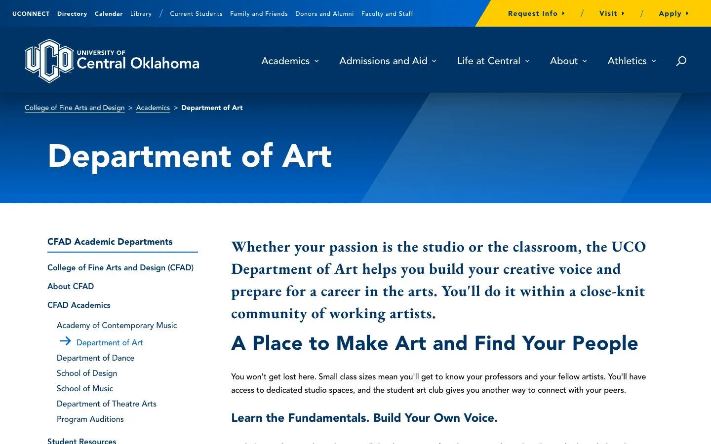 University of Central Oklahoma – Department of Art 的网站