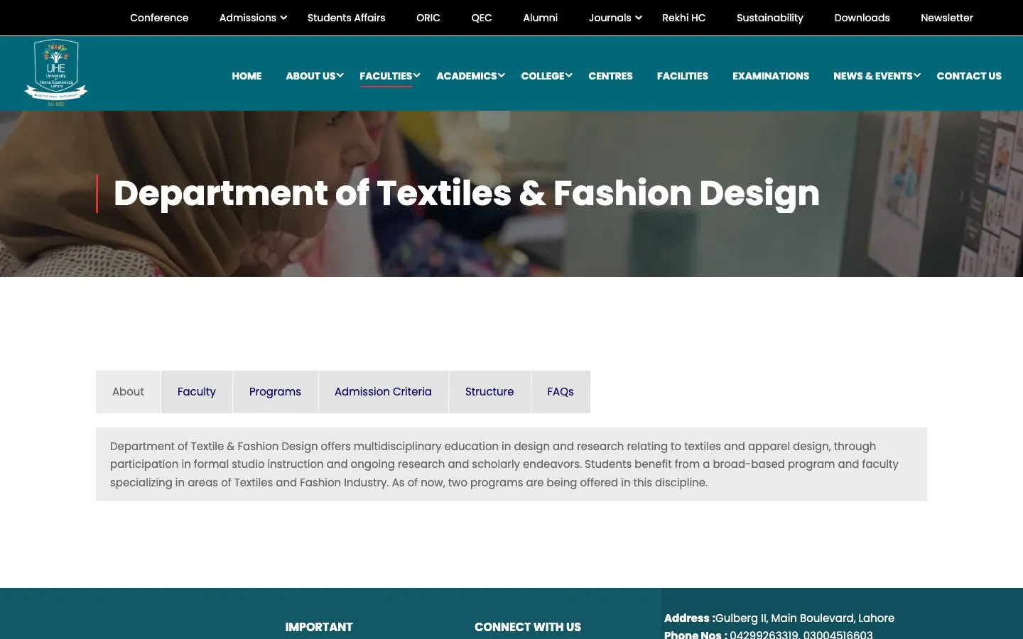 The website of University of Home Economics – Textiles & Fashion Design