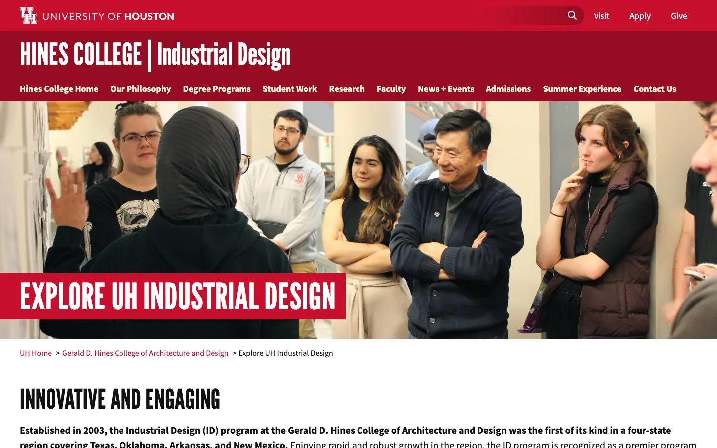 Il sito di University of Houston – Industrial Design
