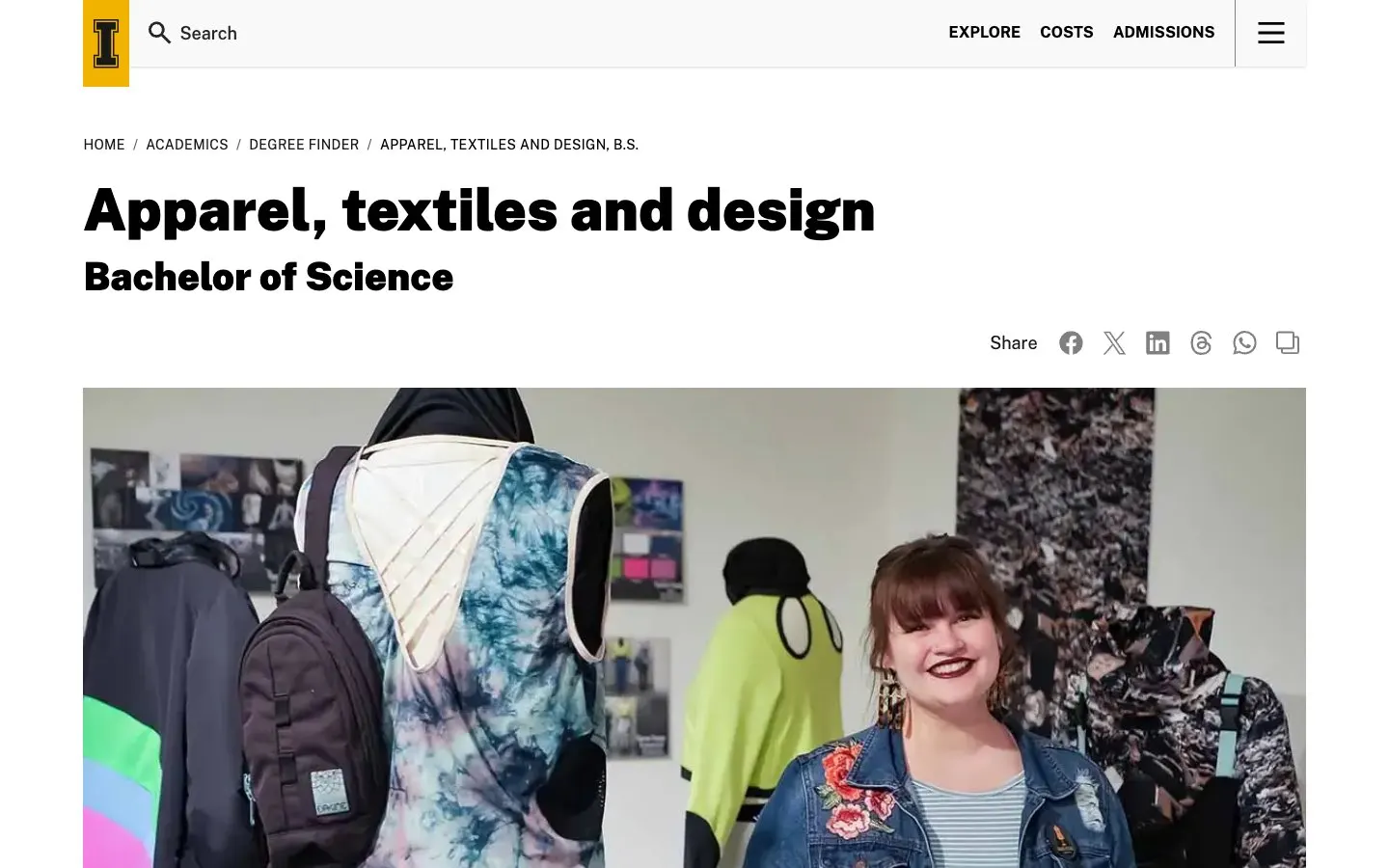الموقع الإلكتروني لـ University of Idaho – Apparel, Textiles and Design