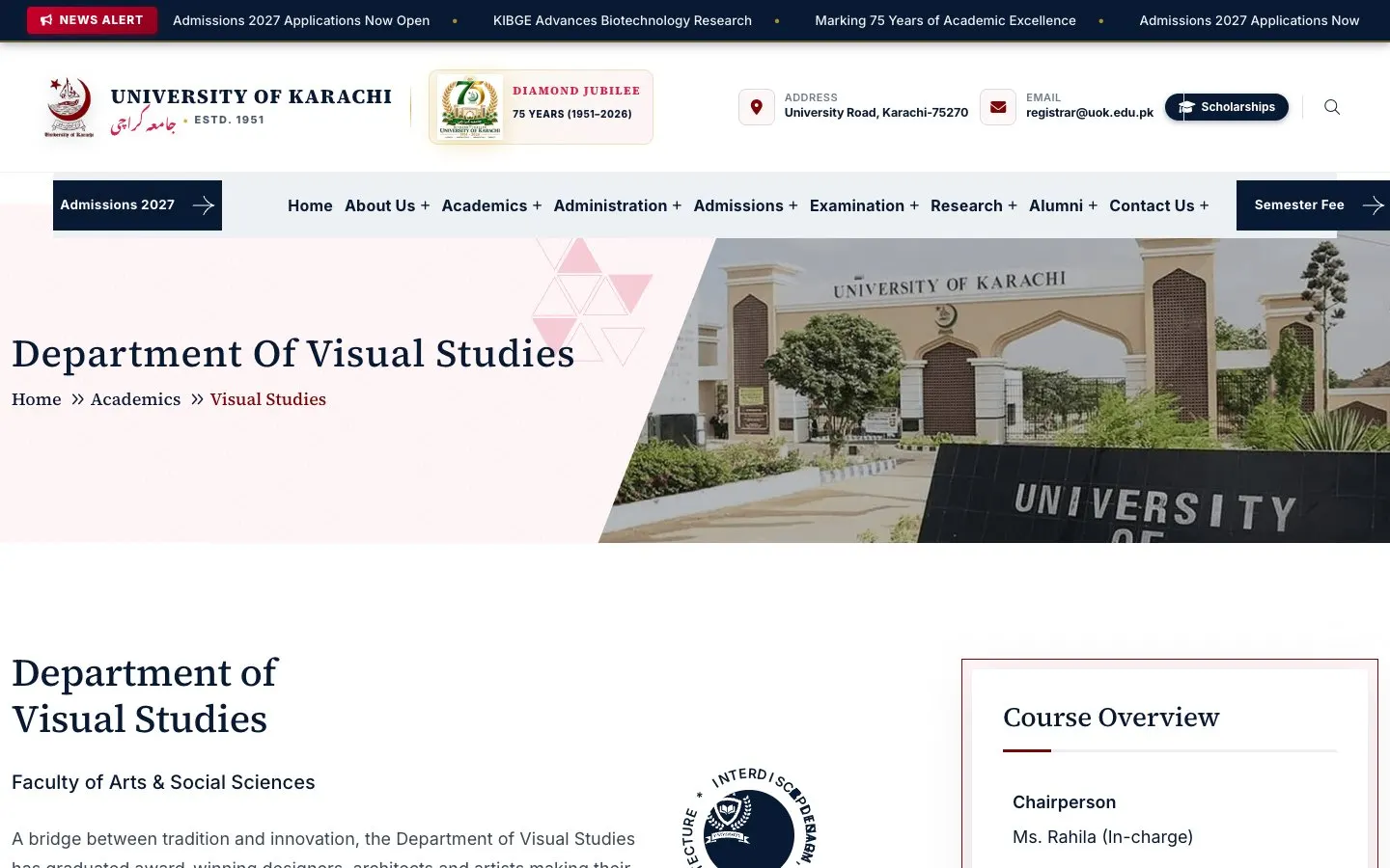 The website of University of Karachi – Department of Visual Studies