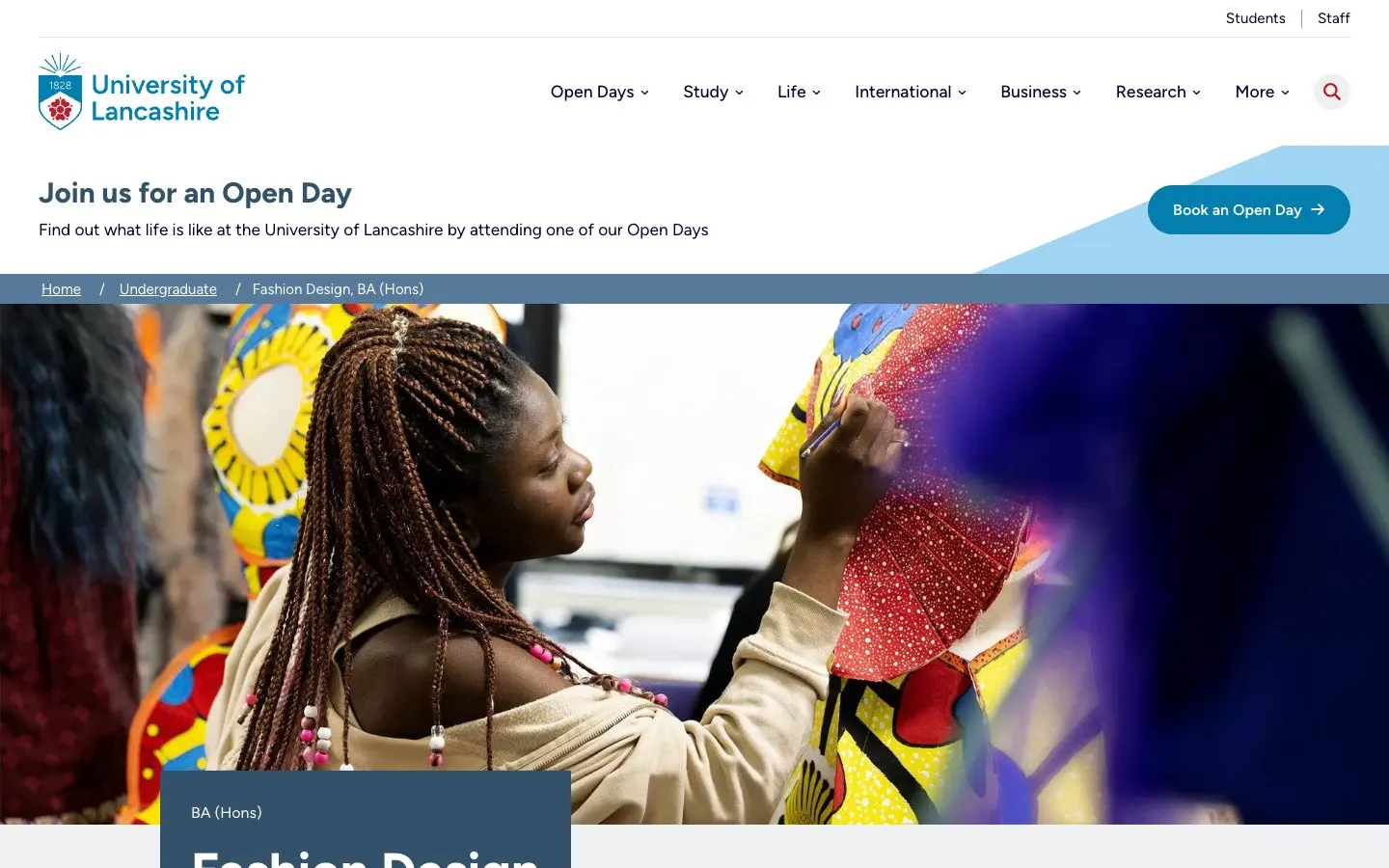 The website of University of Lancashire – Fashion and Ceramics