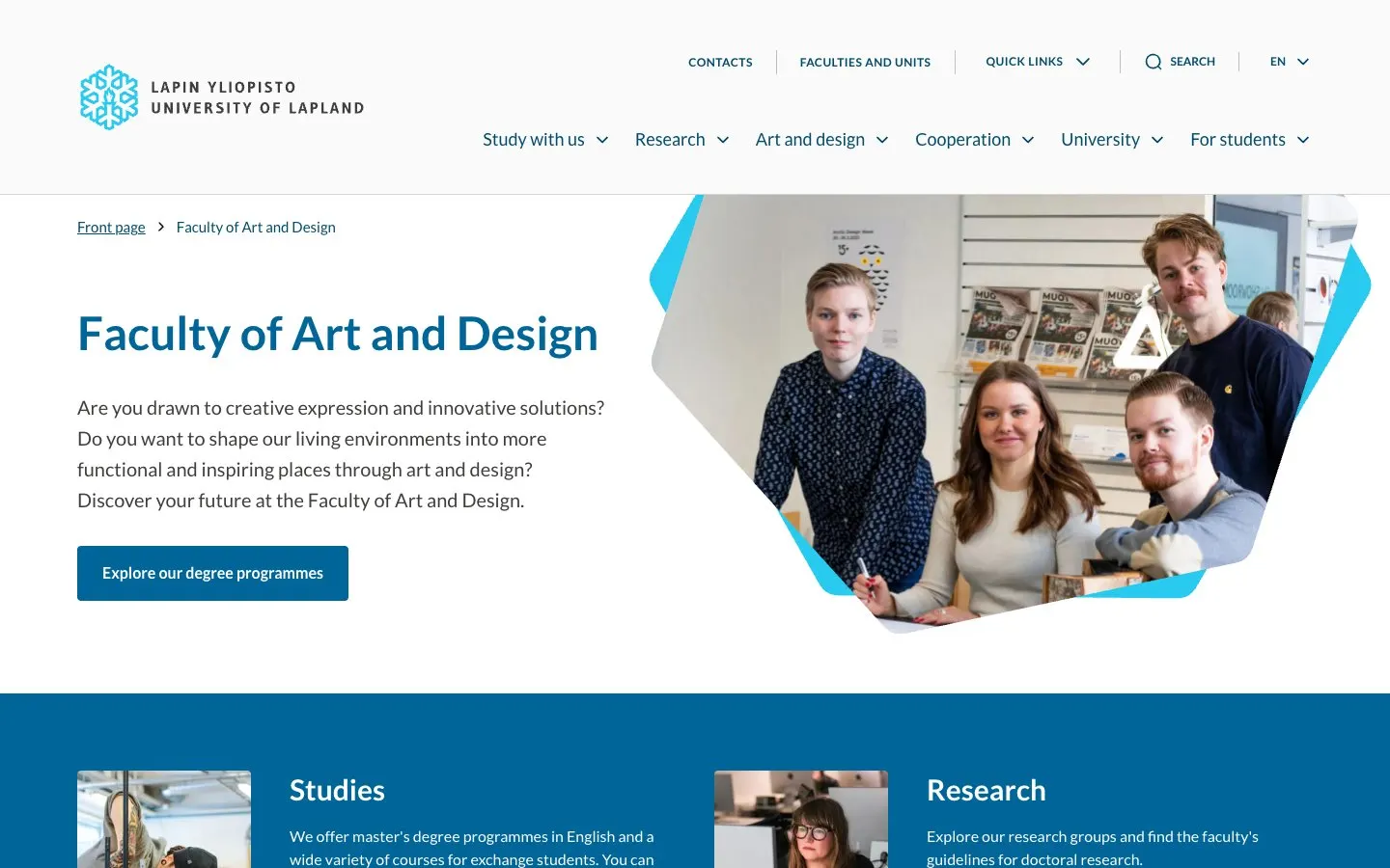 The website of University of Lapland – Faculty of Art and Design