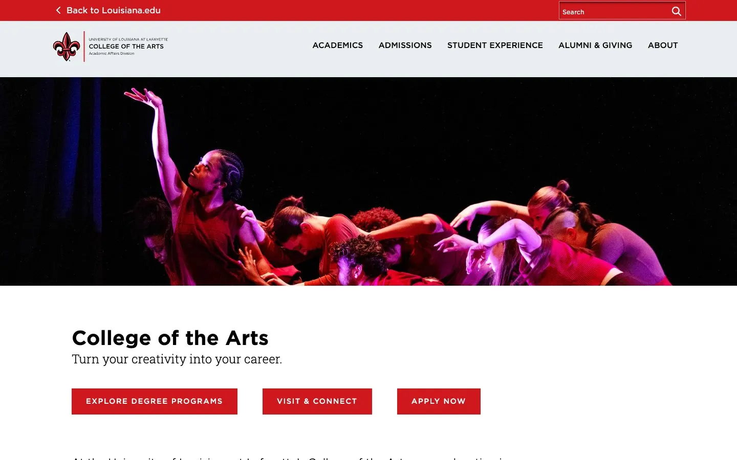 Le site de University of Louisiana at Lafayette – College of the Arts