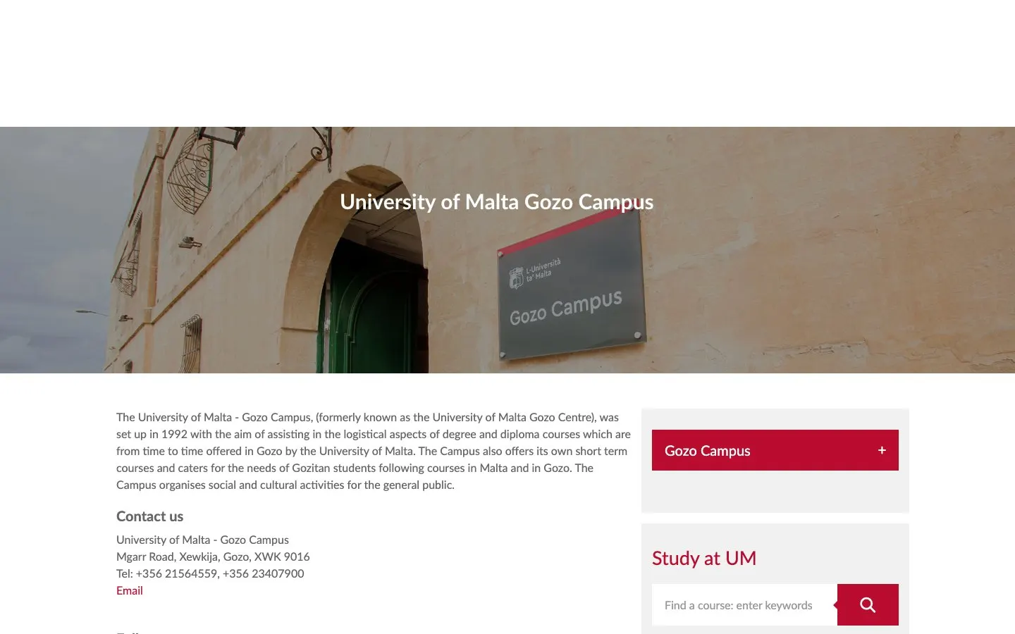The website of University of Malta – Gozo Campus