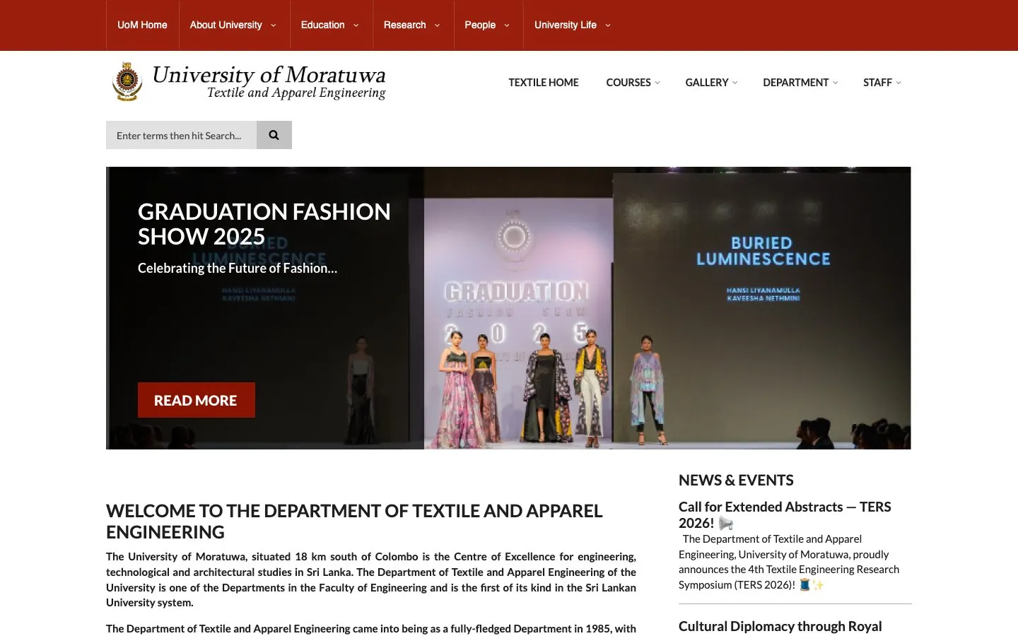 The website of University of Moratuwa – Textile & Apparel