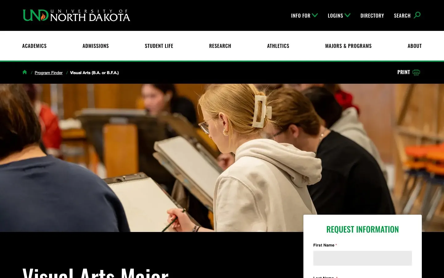 University of North Dakota – Department of Art & Design की वेबसाइट