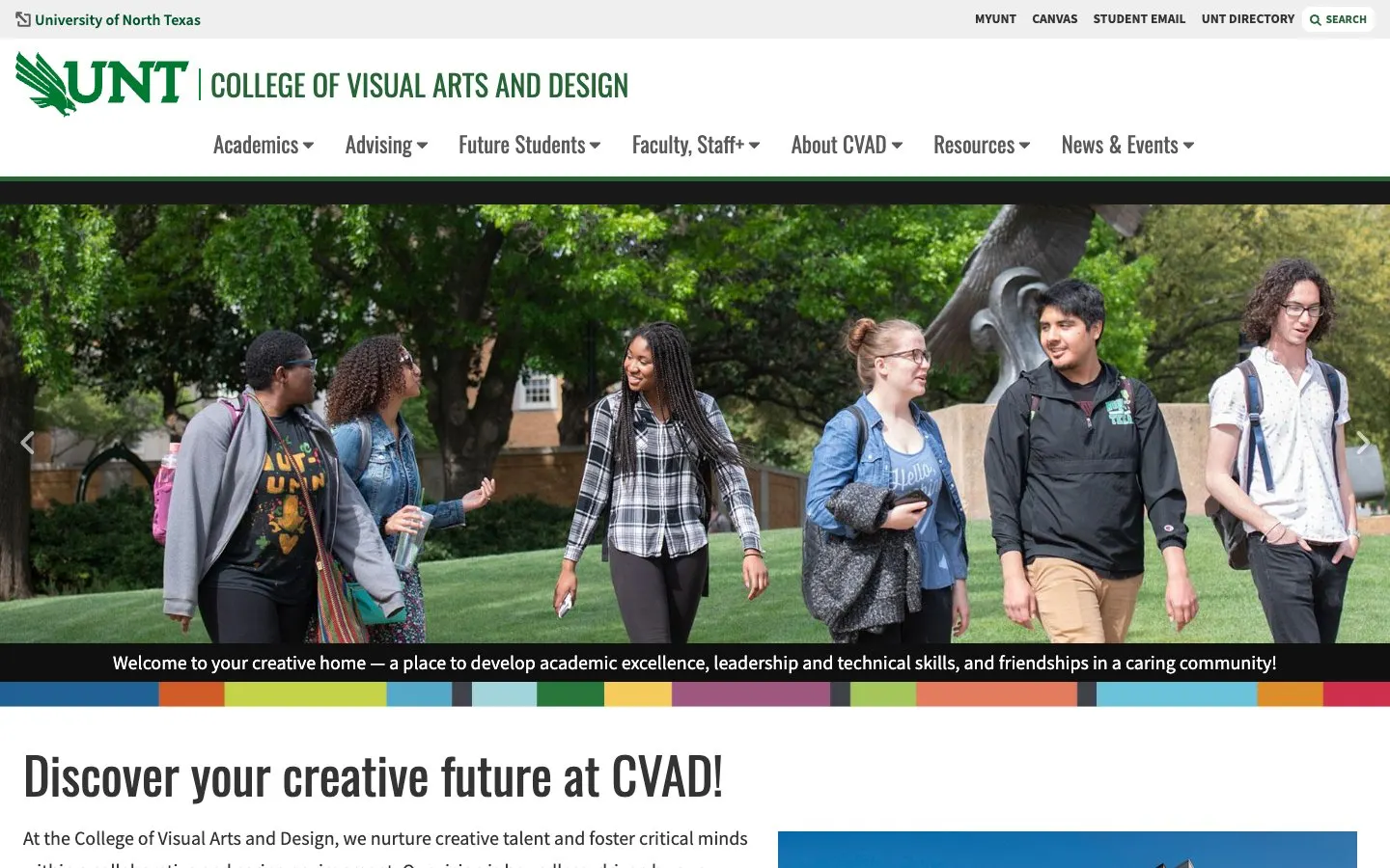 The website of University of North Texas – College of Visual Arts and Design