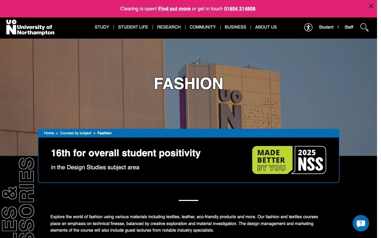 The website of University of Northampton – Fashion, Footwear and Product Design