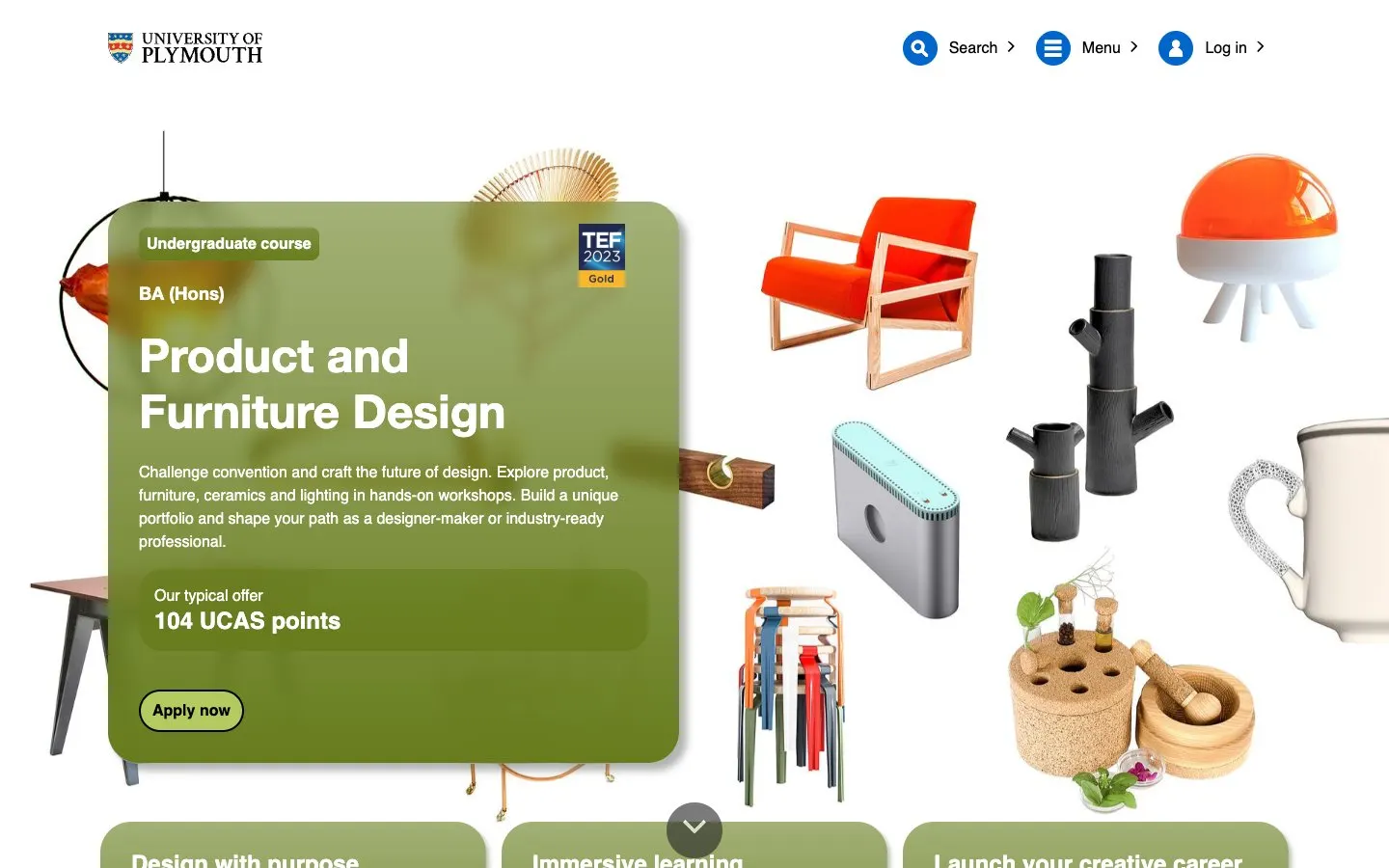 The website of University of Plymouth – Product and Furniture Design