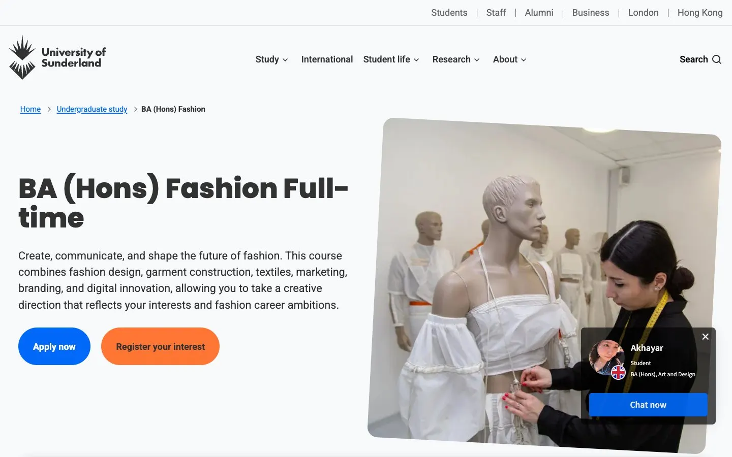 The website of University of Sunderland – Fashion