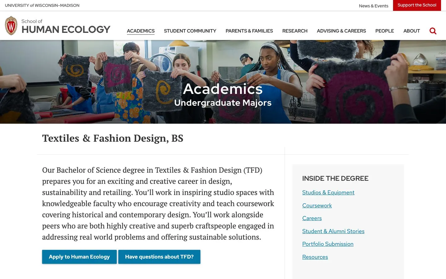 Le site de University of Wisconsin–Madison – Textiles & Fashion Design and Art Department