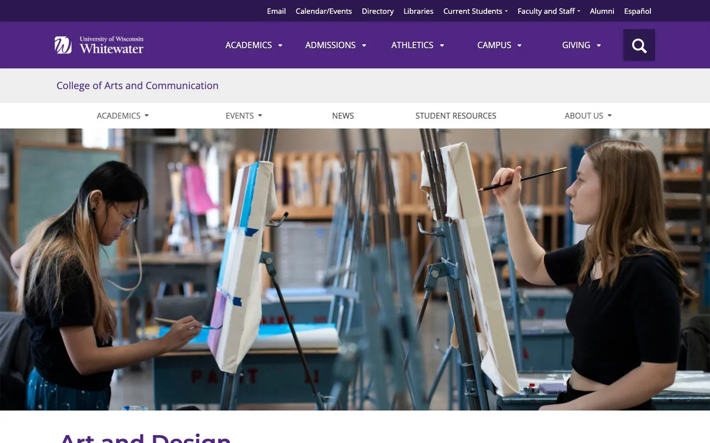 The website of University of Wisconsin–Whitewater – Department of Art and Design