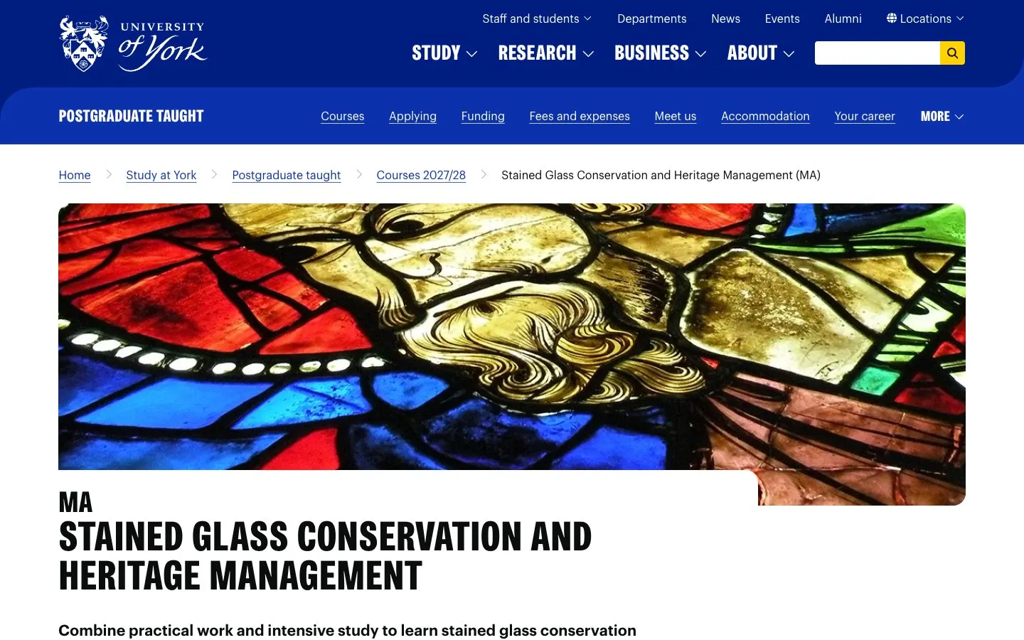 Die Website von University of York – Stained Glass Conservation