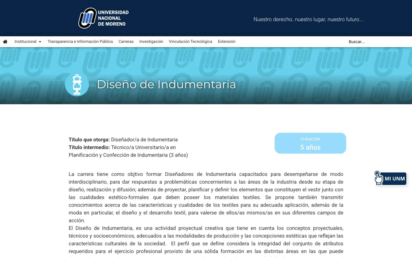 The website of UNM – Diseño de Indumentaria