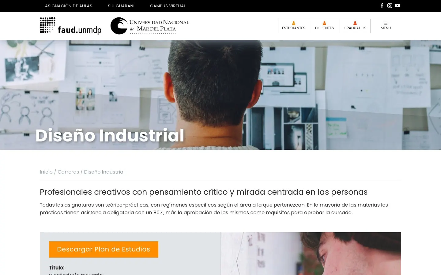Il sito di UNMdP – FAUD, Diseño Industrial
