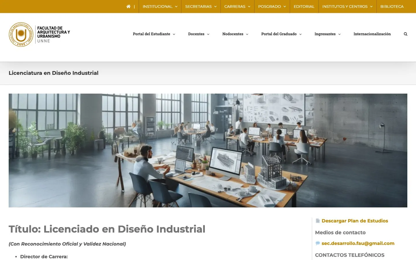 The website of UNNE – Diseño Industrial