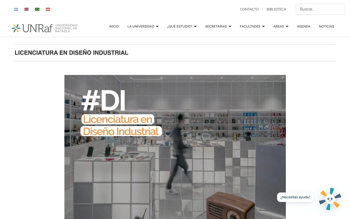 The website of UNRaf – Diseño Industrial