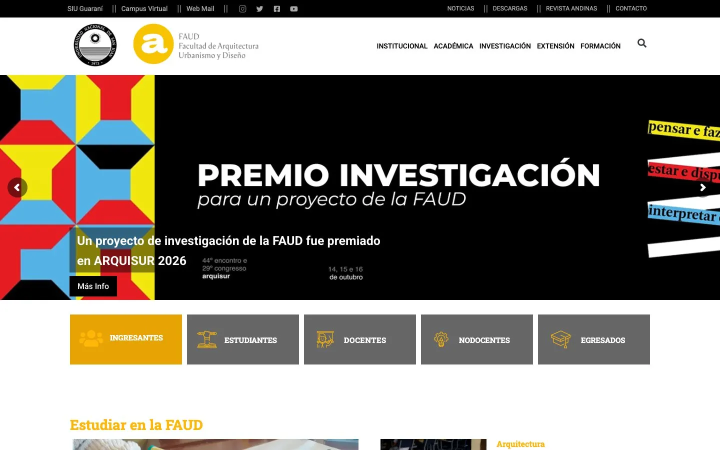 The website of UNSJ – FAUD, Diseño Industrial e Indumentaria