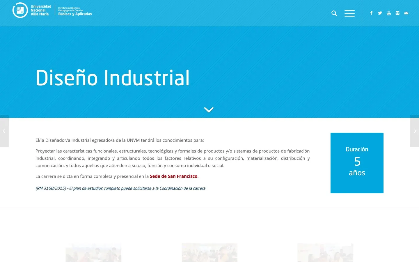 The website of UNVM – Diseño Industrial (sede San Francisco)