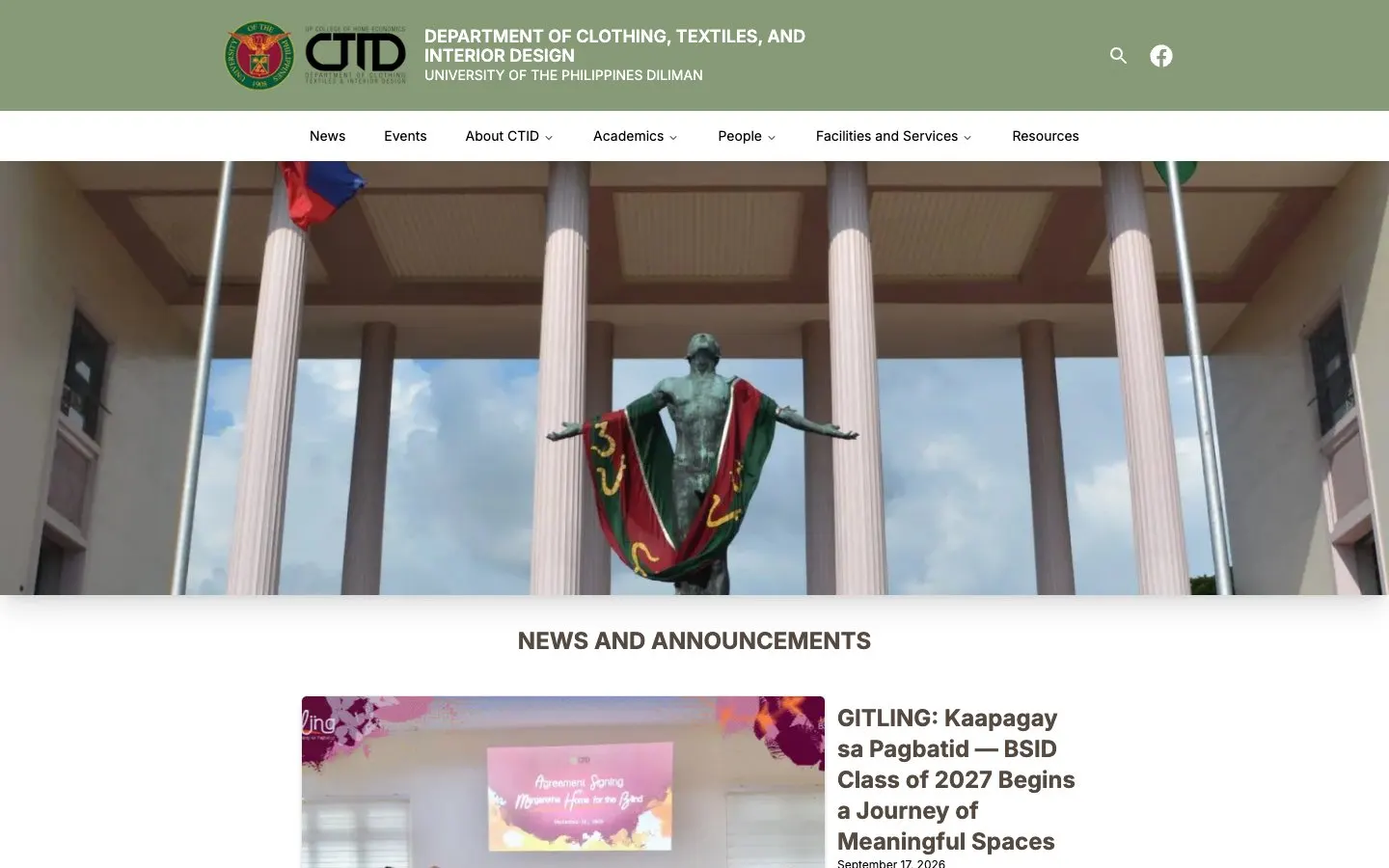 The website of UP Diliman College of Home Economics – Department of Clothing, Textiles and Interior Design