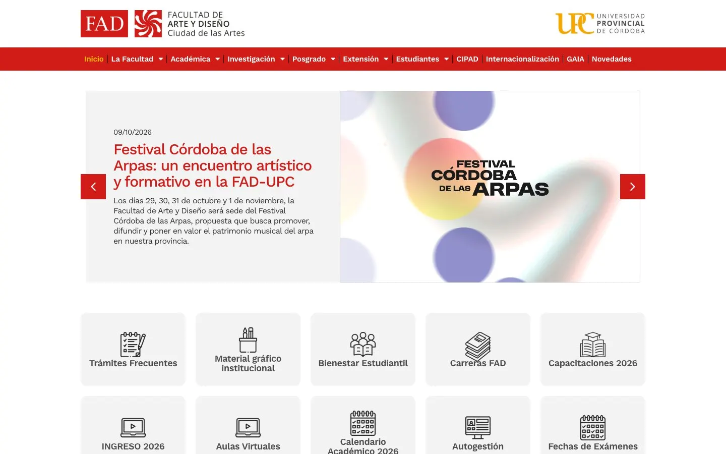 The website of UPC – Facultad de Arte y Diseño