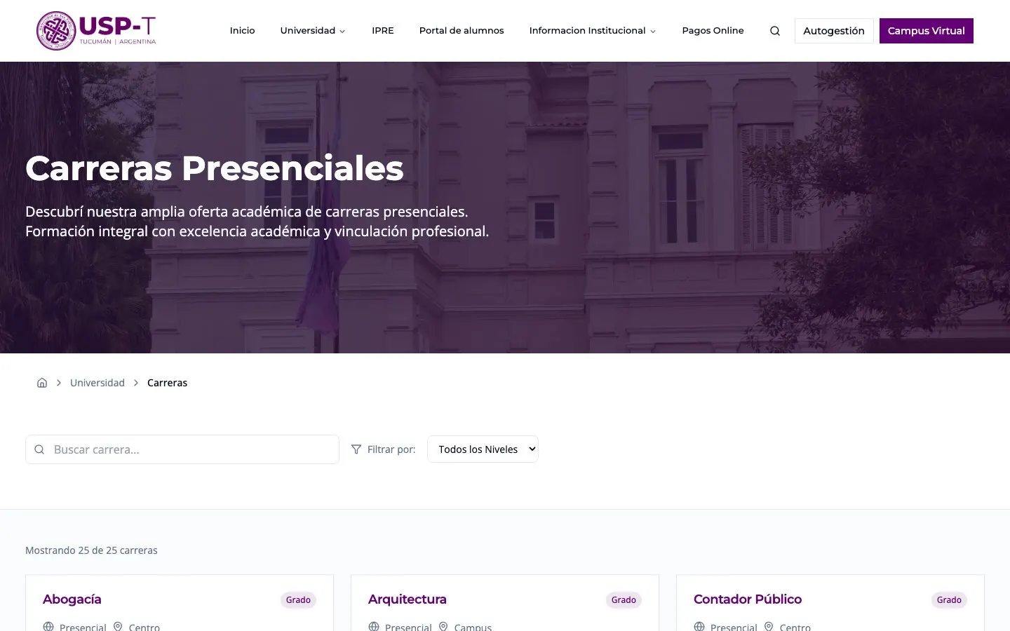 The website of USP-T – Diseño Industrial y Diseño Textil e Indumentaria