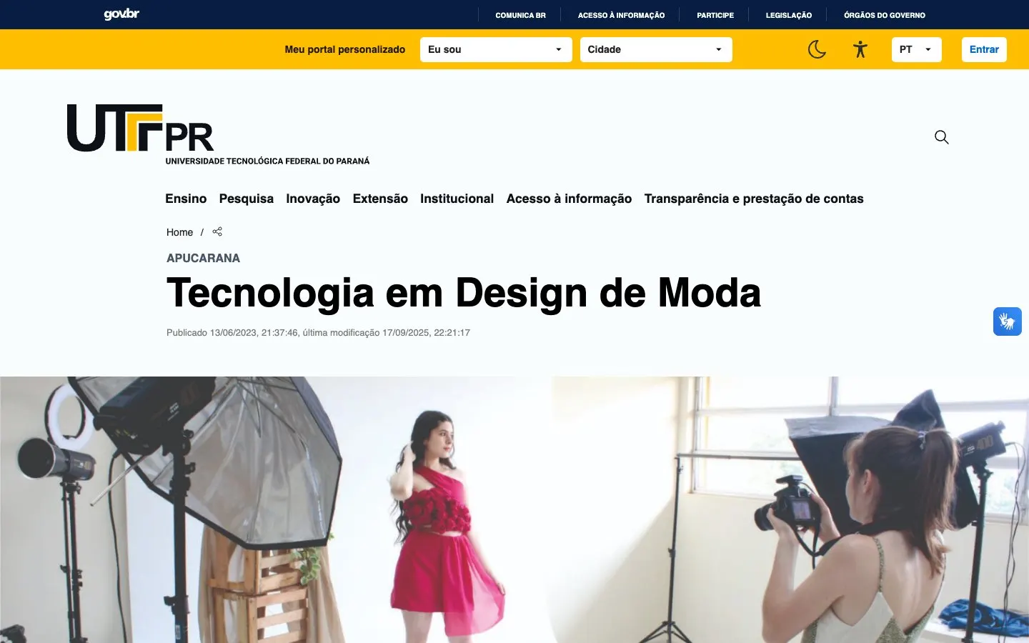 The website of UTFPR – Campus Apucarana
